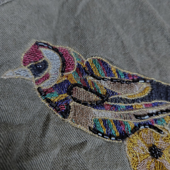 Zara Utility Embroidered Beaded Jacket Womens M Bird Flower Army Green Military - Picture 4 of 14